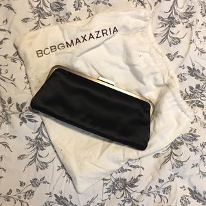 BCBG black satin evening bag